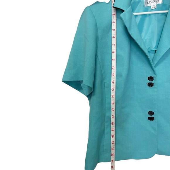 Studio I 18W Teal Blazer Jacket Short Sleeve Business Church Grandma Mom Core - Picture 4 of 10